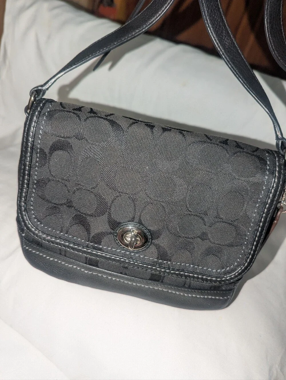Coach Park Black Signature Canvas Turn-Lock Crossbody